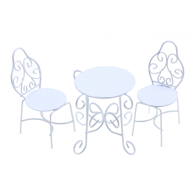 Lėlės namų geležinis lauko arbatos staliukas ir kėdžių rinkinys BJD kiemo scenai (statinis modelis; DIY tinkamas; nesurinktas)