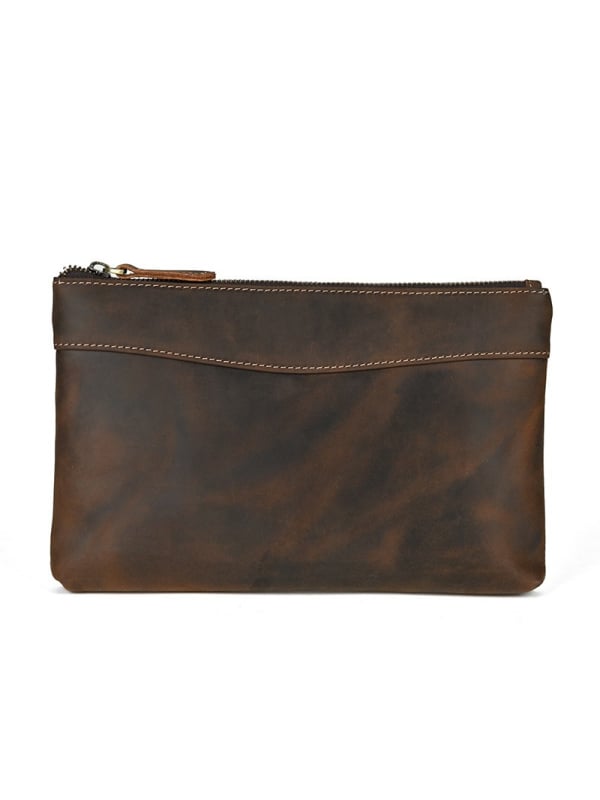 Muška kožna clutch torba Crazy Horse, jednobojna, s remenom za zglob, velik kapacitet, otporna na habanje