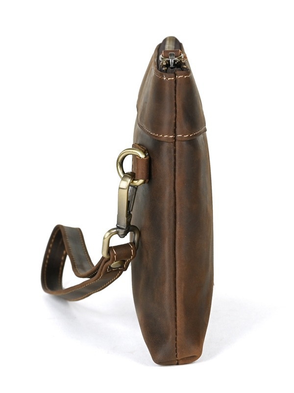 Muška kožna clutch torba Crazy Horse, jednobojna, s remenom za zglob, velik kapacitet, otporna na habanje