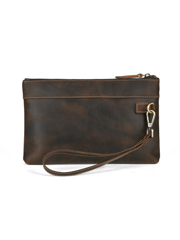 Muška kožna clutch torba Crazy Horse, jednobojna, s remenom za zglob, velik kapacitet, otporna na habanje