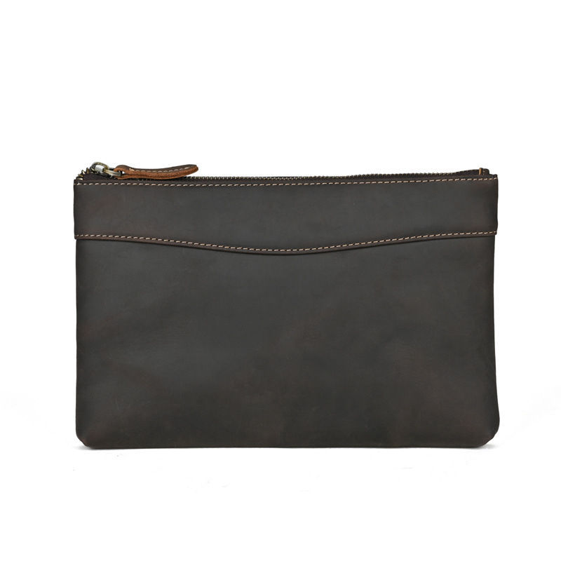 Muška kožna clutch torba Crazy Horse, jednobojna, s remenom za zglob, velik kapacitet, otporna na habanje
