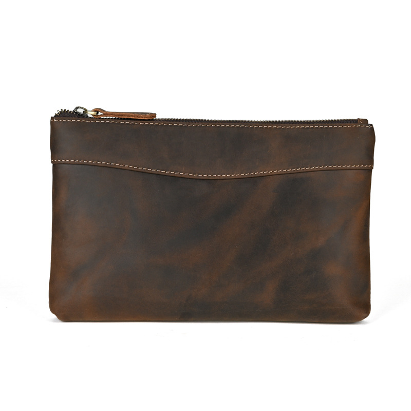 Muška kožna clutch torba Crazy Horse, jednobojna, s remenom za zglob, velik kapacitet, otporna na habanje