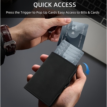 QUXIS RFID metāla kartes turētājs, universāls, kompakts maks, viendabīgs PU, pret zādzību, zemestrīces izturīgs