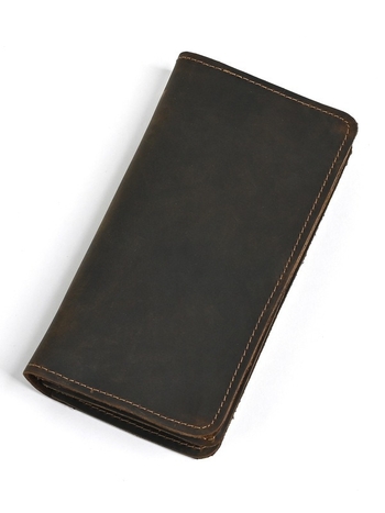 Ανδρικό μακρύ δερμάτινο πορτοφόλι από γνήσιο δέρμα, κορυφαίο βοδινού δέρματος, μπλιφολντ, πολλές θήκες καρτών, Ancient Chaoke