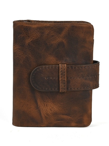 Μακρύ πορτοφόλι από δέρμα πρώτης στρώσης, βρετανικού vintage στυλ, δίφυλλο, μονοχρωμικός σχεδιασμός, υπερ-ελαφρύς, επένδυση πολυεστέρα