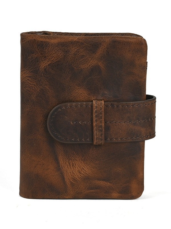 Дълъг портфейл от кожа на първи слой, винтидж британски стил, бифолд, еднотонен модел, ултра лек, подплата полиестер