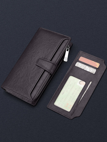 Ανδρικό μακρύ δερμάτινο πορτοφόλι, βι-φολντ, γνήσιο δέρμα, πρώτο στρώμα βοοειδούς δέρματος, αστικό στυλ, αντί-κλοπής, καθημερινή χρήση