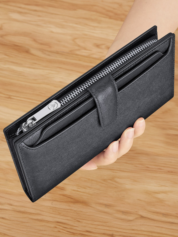 Мъжки дълъг портфейл, бифолд, естествена кожа, първи слой телешка кожа, градски стил, антикрадба, ежедневна употреба