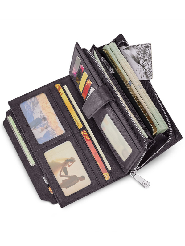 Мъжки дълъг портфейл, бифолд, естествена кожа, първи слой телешка кожа, градски стил, антикрадба, ежедневна употреба