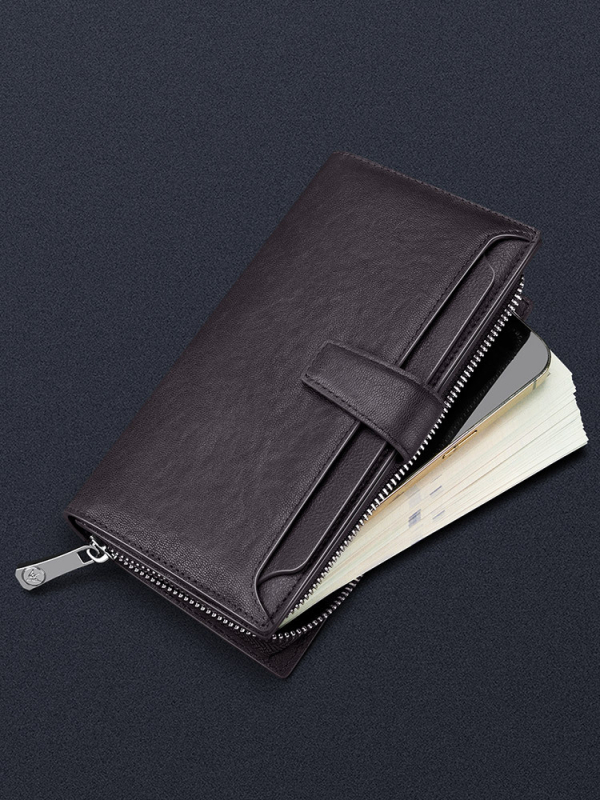 Мъжки дълъг портфейл, бифолд, естествена кожа, първи слой телешка кожа, градски стил, антикрадба, ежедневна употреба