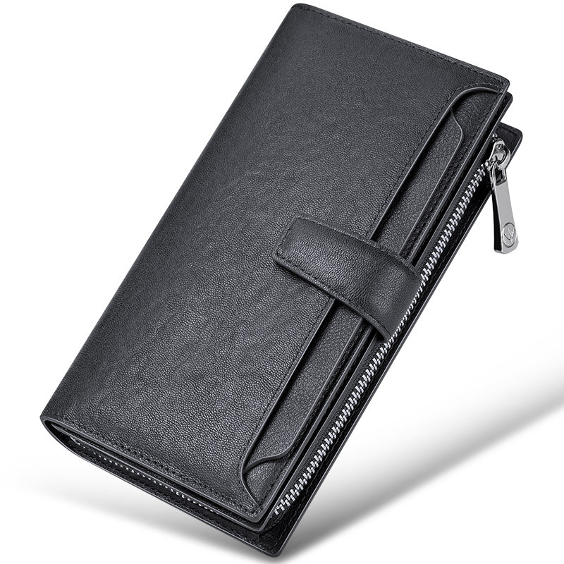 Мъжки дълъг портфейл, бифолд, естествена кожа, първи слой телешка кожа, градски стил, антикрадба, ежедневна употреба