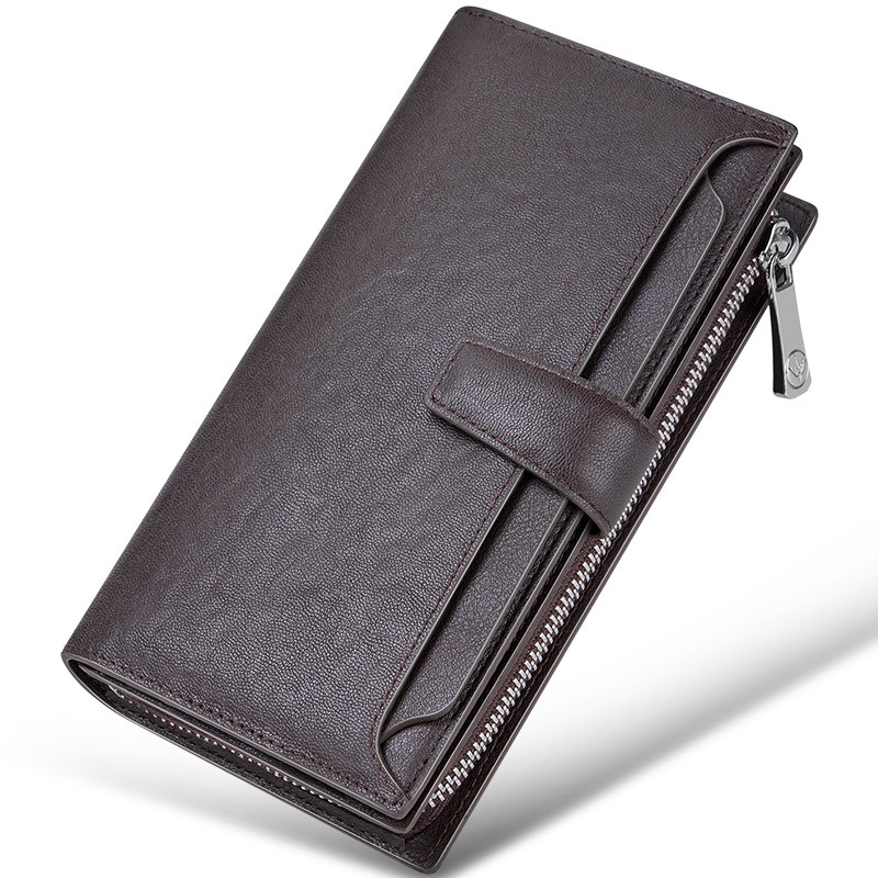Мъжки дълъг портфейл, бифолд, естествена кожа, първи слой телешка кожа, градски стил, антикрадба, ежедневна употреба
