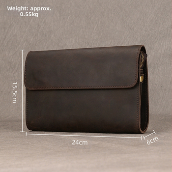 Vyrinė klutch rankinė iš Crazy Horse odos su magnetiniu užsegimu, natūrali oda, vidinė oda