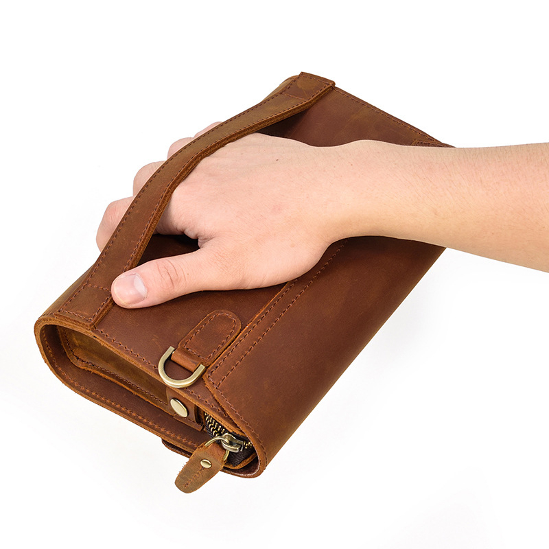 Vyrinė klutch rankinė iš Crazy Horse odos su magnetiniu užsegimu, natūrali oda, vidinė oda