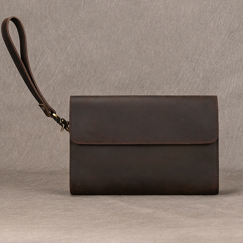 Vyrinė klutch rankinė iš Crazy Horse odos su magnetiniu užsegimu, natūrali oda, vidinė oda