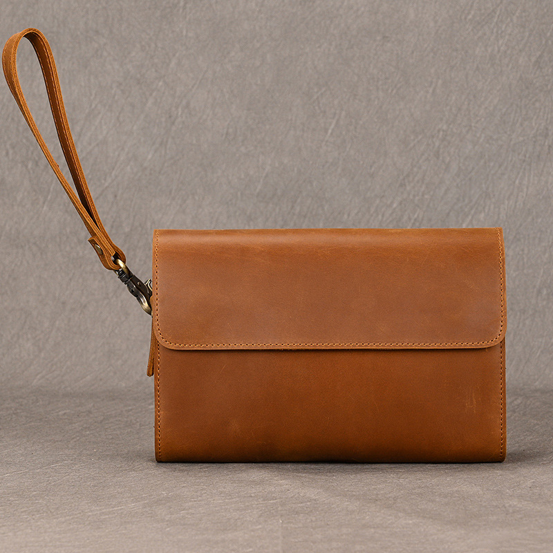 Vyrinė klutch rankinė iš Crazy Horse odos su magnetiniu užsegimu, natūrali oda, vidinė oda