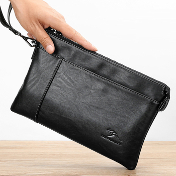 Мъжка чанта през рамо в стил плик, кожа, цип, подплата полиестер, бизнес/OL стил