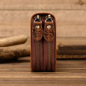 Μεγάλο πορτοφόλι από Crazy Horse δέρμα με διπλό φερμουάρ, πολλές θήκες για κάρτες, επένδυση από δέρμα μοσχαρίσιο, αντικλεπτικός σχεδιασμός