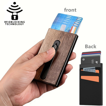 RFID kartes turētājs ar zādzības aizsardzību, alumīnija sakausējums, universāls, 1 locījums, izturīgs, poliesteres oderes