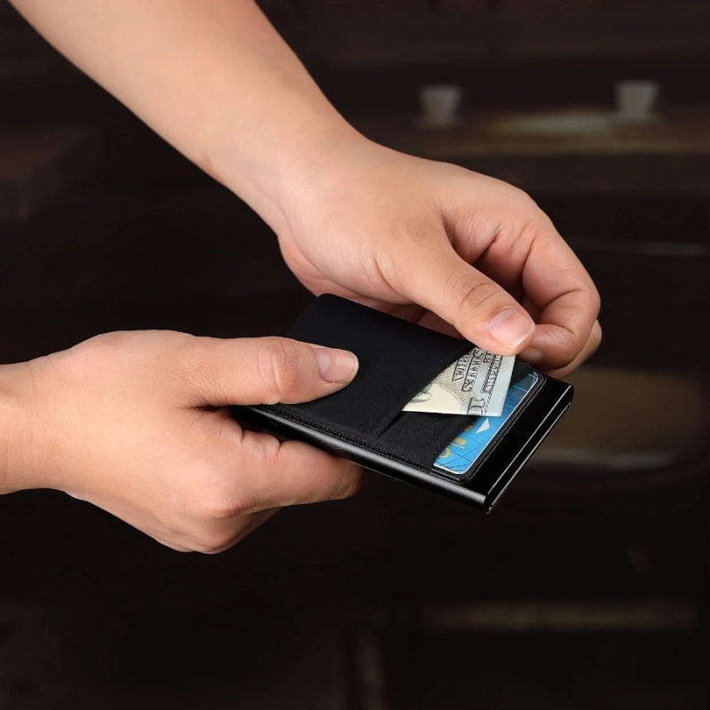 RFID apsauga nuo vagystės kortelių laikiklis, aliuminio lydinys, unisex, 1 sulenkimas, atsparus dilimui, poliesterio pamušalas