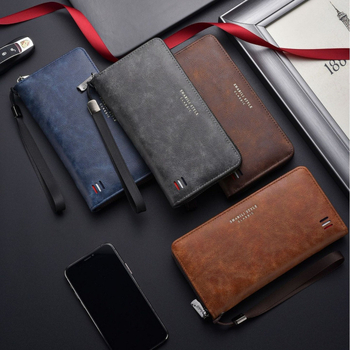 Ανδρικό μακρύ πορτοφόλι με φερμουάρ, μεγάλη χωρητικότητα, 8 θήκες καρτών, εξωτερικά πολυεστέρα, επένδυση PU