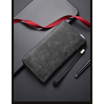 Ανδρικό μακρύ πορτοφόλι με φερμουάρ, μεγάλη χωρητικότητα, 8 θήκες καρτών, εξωτερικά πολυεστέρα, επένδυση PU