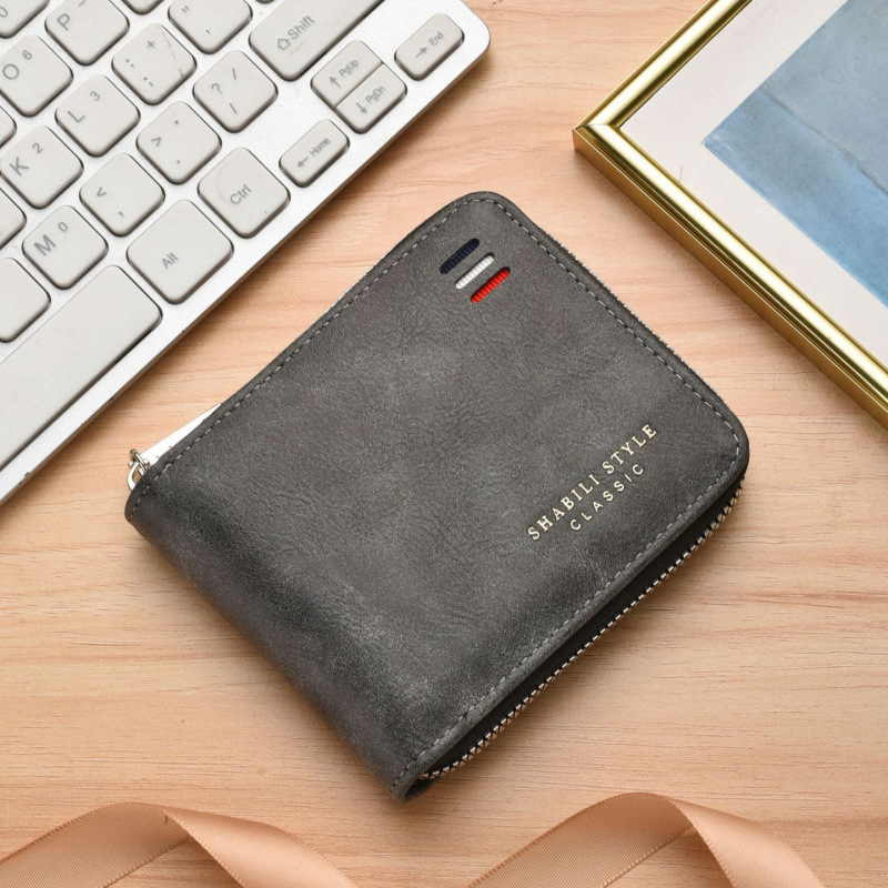 Дълъг мъжки портфейл с цип, голяма вместимост, 8 отделения за карти, полиестерна материя, PU подплата