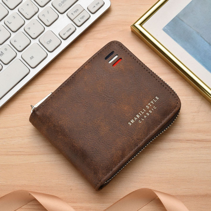 Дълъг мъжки портфейл с цип, голяма вместимост, 8 отделения за карти, полиестерна материя, PU подплата