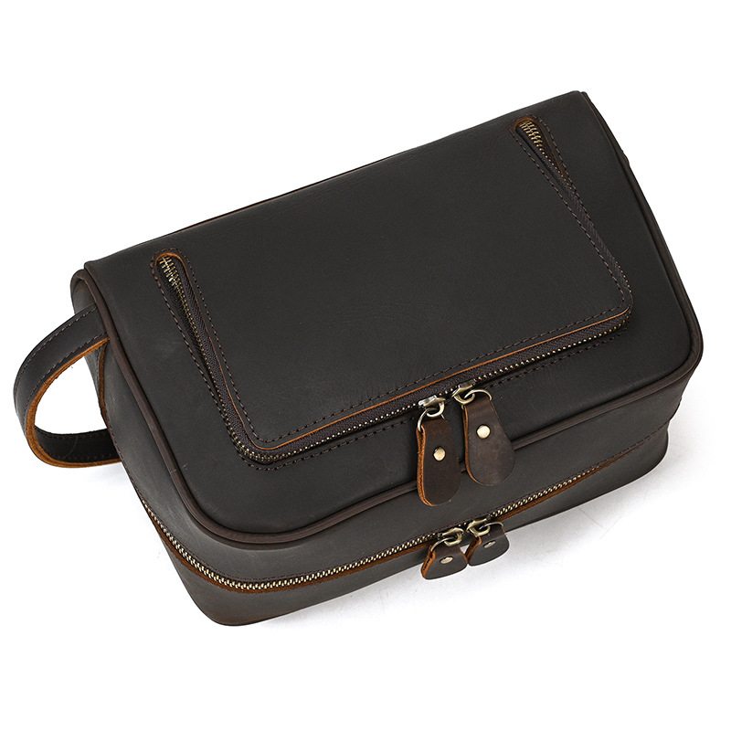 Vyrų clutch rankinė – didelė talpa, tikra oda, Vintage Crazy Horse apdaila, universalus kosmetikos ir kelionės organizatorius