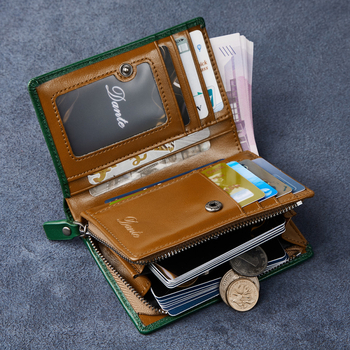 Данте Мъжки портфейл от естествена кожа с цип — горният слой говежда кожа, голям капацитет, множество отделения за карти