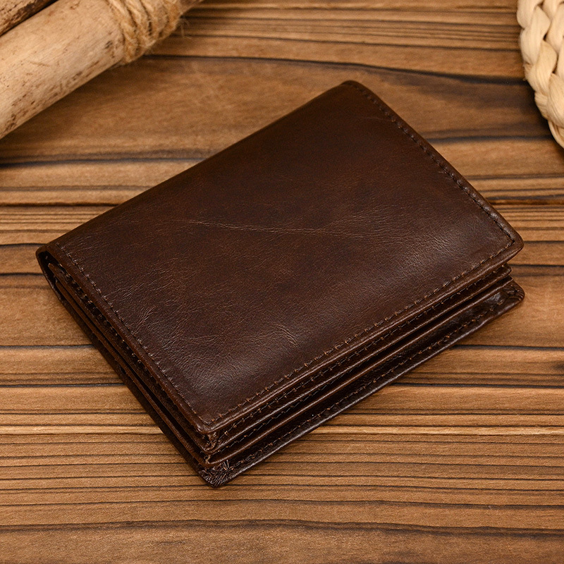 Мъжки портфейл от естествена кожа, бифолд с RFID защита, монетник с цип, първи слой телешка кожа
