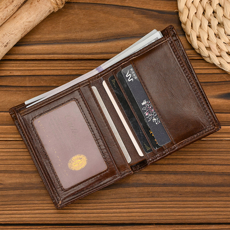 Мъжки портфейл от естествена кожа, бифолд с RFID защита, монетник с цип, първи слой телешка кожа