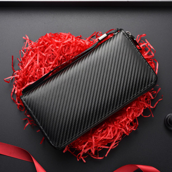 PU мъжки портфейл с антикрадба, карбонова шарка, голям капацитет и много отделения за карти