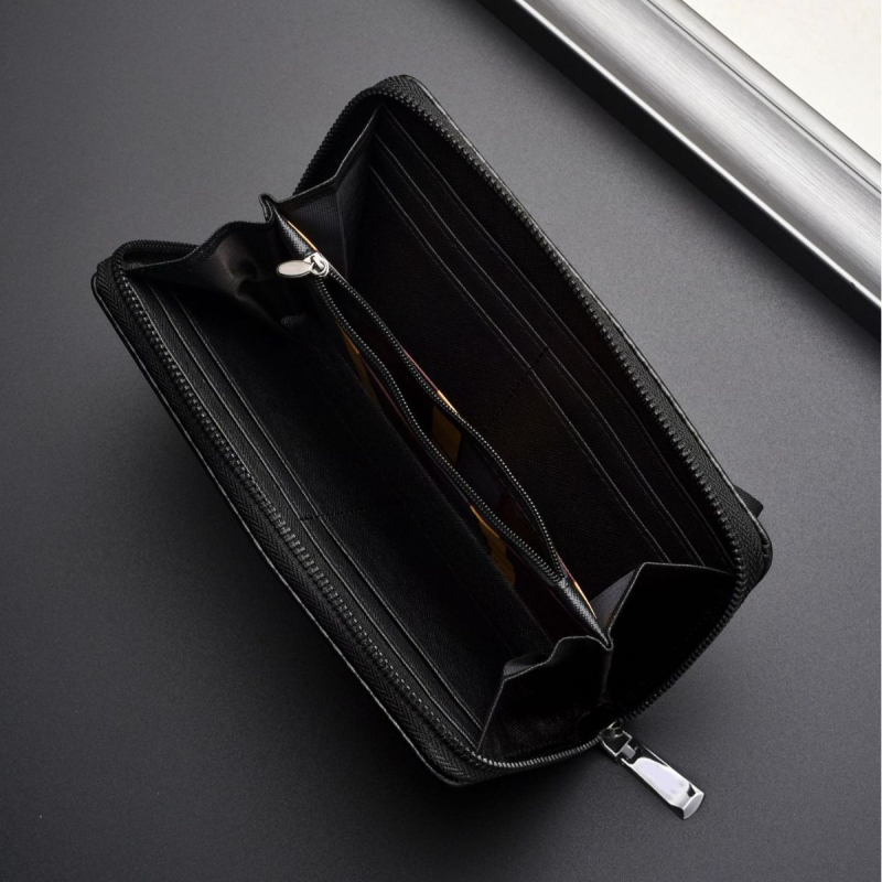 PU мъжки портфейл с антикрадба, карбонова шарка, голям капацитет и много отделения за карти