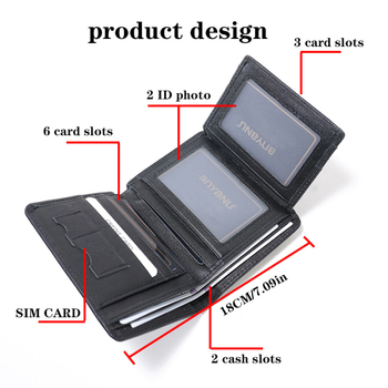 Мъжки портфейл от естествена кожа, ултра тънък, вертикален дизайн, защита срещу кражба, подплата полиестер