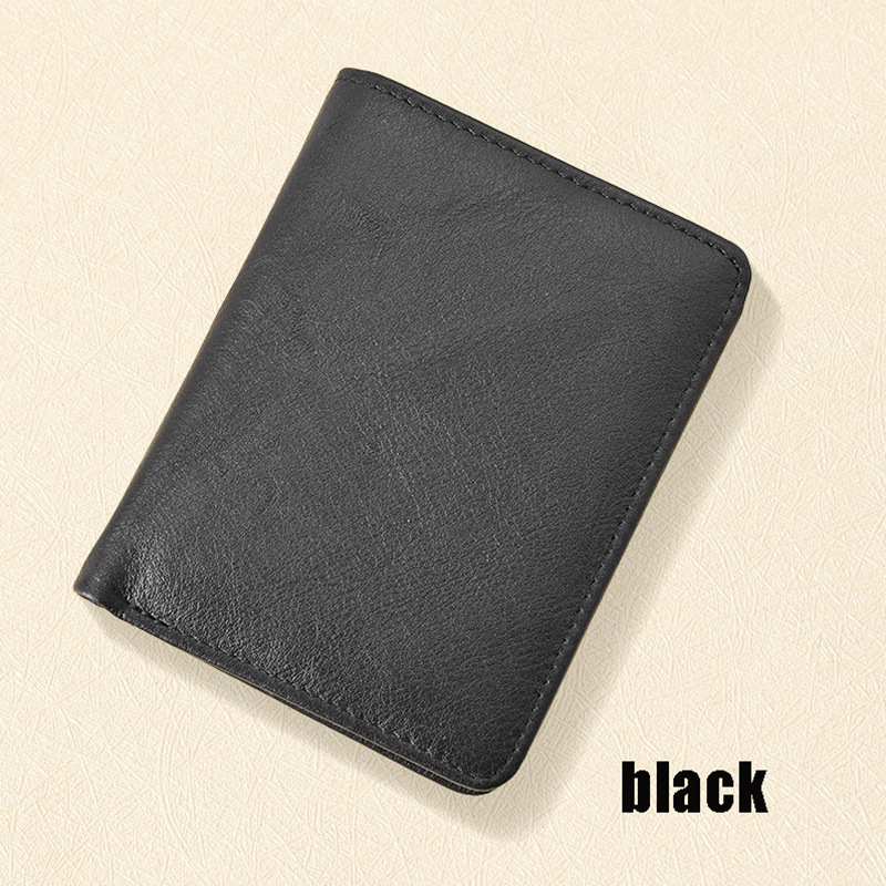 Мъжки портфейл от естествена кожа, ултра тънък, вертикален дизайн, защита срещу кражба, подплата полиестер