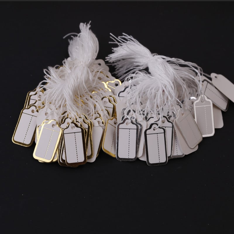 Papuošalų kainų etikete, stačiakampė su taškine linija, popierius, 500 vnt./pakuotė, skirtas papuošalų demonstravimui, kilmė Guangzhou, svoris 43 g/pakuotė