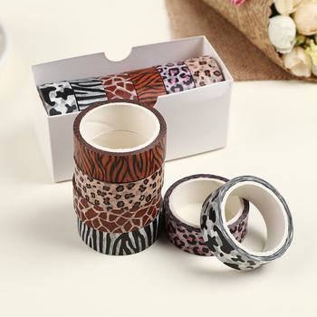 Dzīvnieku rakstu washi lente – Zebra, Leoparda un Tīģera motīviem, paredzēta dienasgrāmatai – biezums 0.5 mm, substrāts: papīrs, zīmols Chun Su