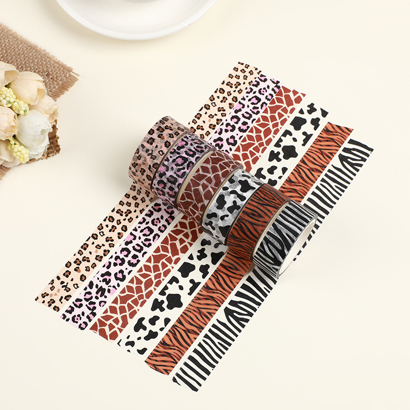 Dzīvnieku rakstu washi lente – Zebra, Leoparda un Tīģera motīviem, paredzēta dienasgrāmatai – biezums 0.5 mm, substrāts: papīrs, zīmols Chun Su