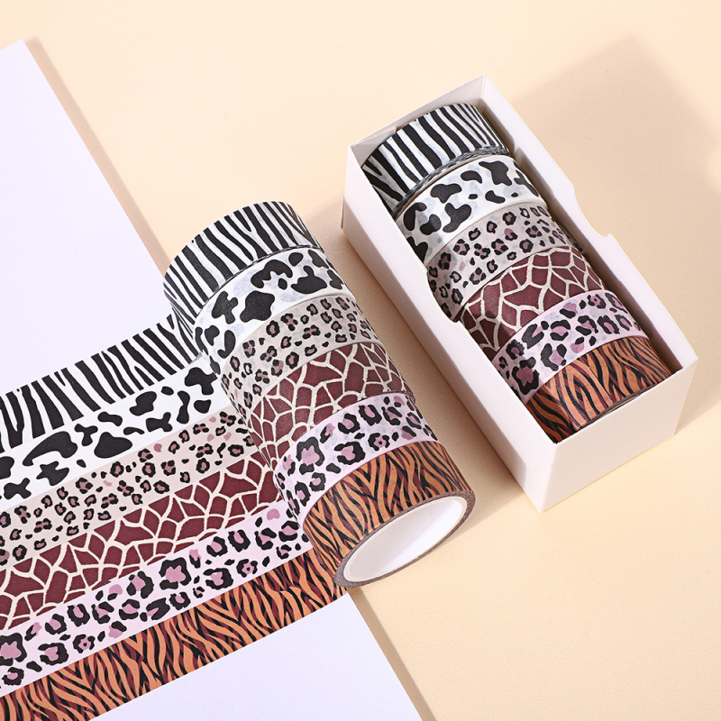 Dzīvnieku rakstu washi lente – Zebra, Leoparda un Tīģera motīviem, paredzēta dienasgrāmatai – biezums 0.5 mm, substrāts: papīrs, zīmols Chun Su