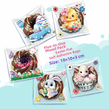 OPP lipnus dovanų maišelis su kiškučio ir Velykų kiaušinių raštu, plastinė pakuotė mažoms saldainiams — be logotipo, plokščio peilio pjovimas