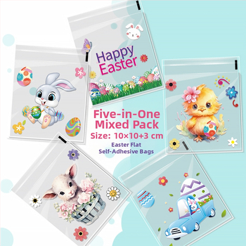 OPP lipnus dovanų maišelis su kiškučio ir Velykų kiaušinių raštu, plastinė pakuotė mažoms saldainiams — be logotipo, plokščio peilio pjovimas