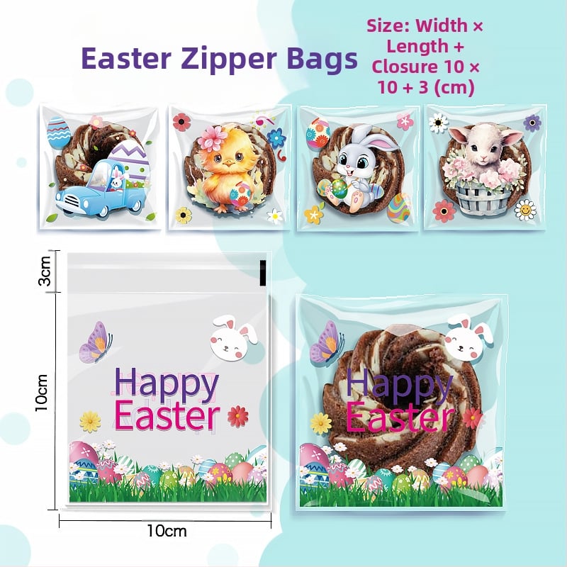 OPP lipnus dovanų maišelis su kiškučio ir Velykų kiaušinių raštu, plastinė pakuotė mažoms saldainiams — be logotipo, plokščio peilio pjovimas