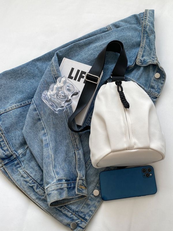 Női táska – városi minimalista stílus, vászon, bucket bag zárással