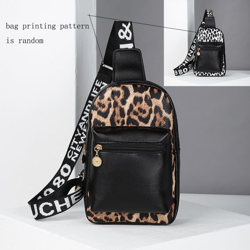 Leoparda printa PU krustsēžas soma pie krūtīm, pilsētas minimalistiskais stils, rāvējslēdzējs, tālruņa kabata, ārējā kabata, Ziemas 2024