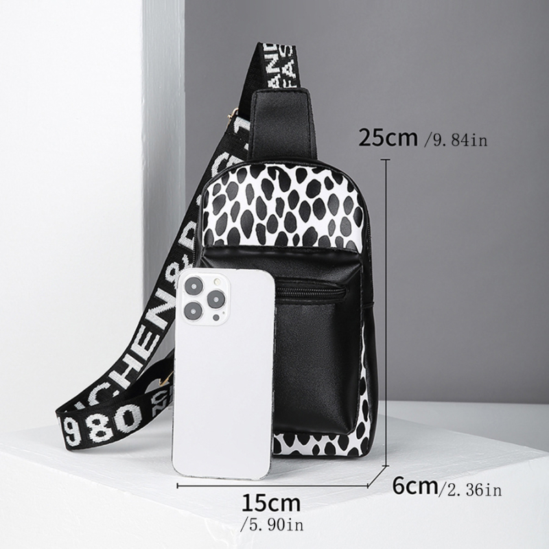 Leoparda printa PU krustsēžas soma pie krūtīm, pilsētas minimalistiskais stils, rāvējslēdzējs, tālruņa kabata, ārējā kabata, Ziemas 2024