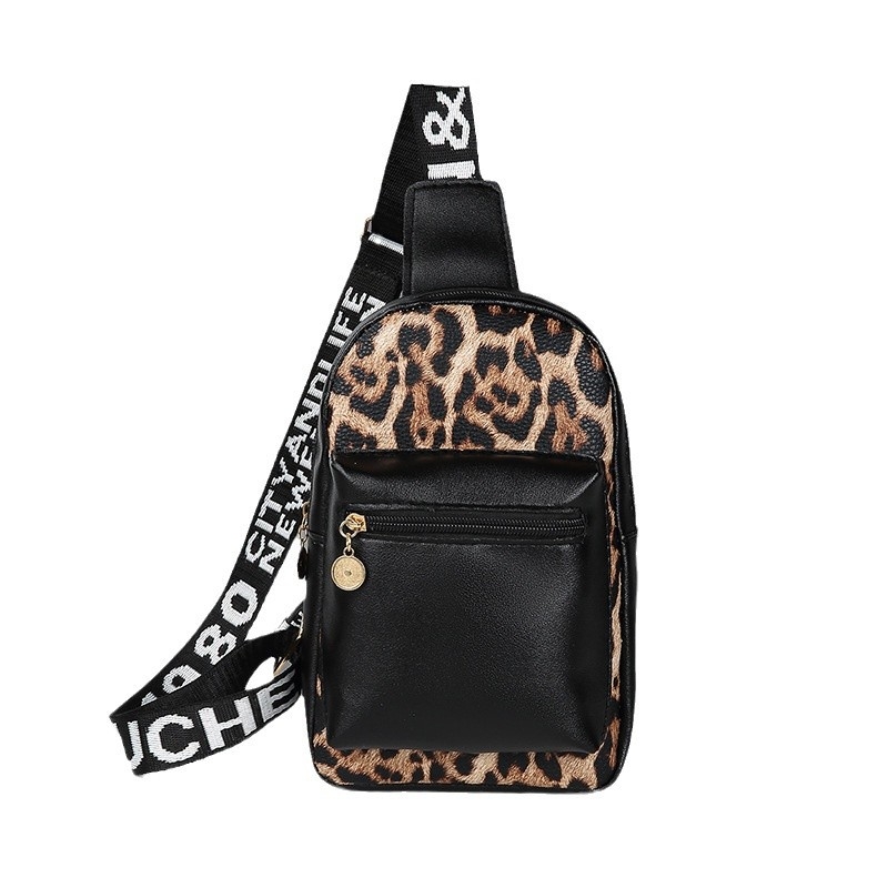 Leoparda printa PU krustsēžas soma pie krūtīm, pilsētas minimalistiskais stils, rāvējslēdzējs, tālruņa kabata, ārējā kabata, Ziemas 2024
