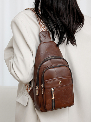 Crossbody rankinė - Europos ir Amerikos retro stilius, PU oda, 2024 rudens leidimas, užtrauktukas uždarymas, poliesterio įdaila, paslėpta kišenė su užtrauktuku + telefonui kišenė