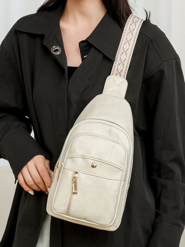 Crossbody rankinė - Europos ir Amerikos retro stilius, PU oda, 2024 rudens leidimas, užtrauktukas uždarymas, poliesterio įdaila, paslėpta kišenė su užtrauktuku + telefonui kišenė