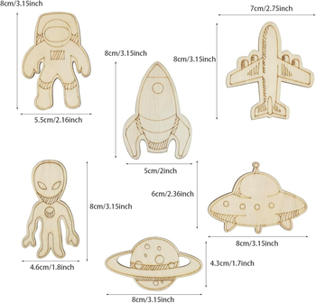 Незавършена куха дървена висулка-ракета-планета за DIY занаяти, дърво от топола, занаятчийска висулка, модерен минималистичен стил, подходяща за домашно обзавеждане